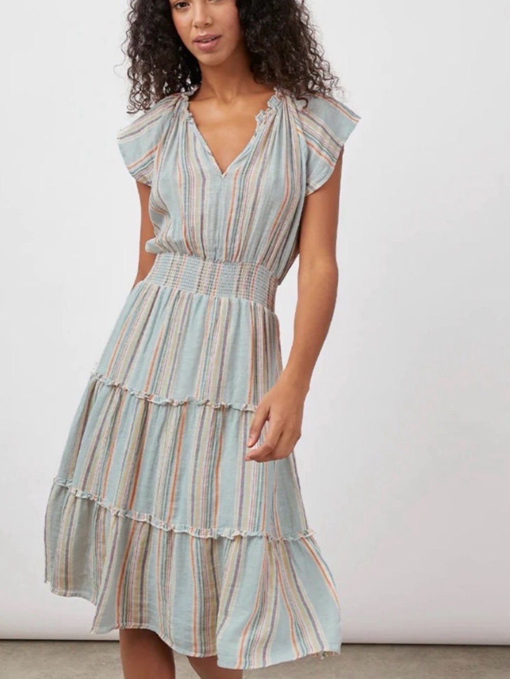 Rails Amellia Small Harbour Light Blue Striped Tiered Midi Dress
